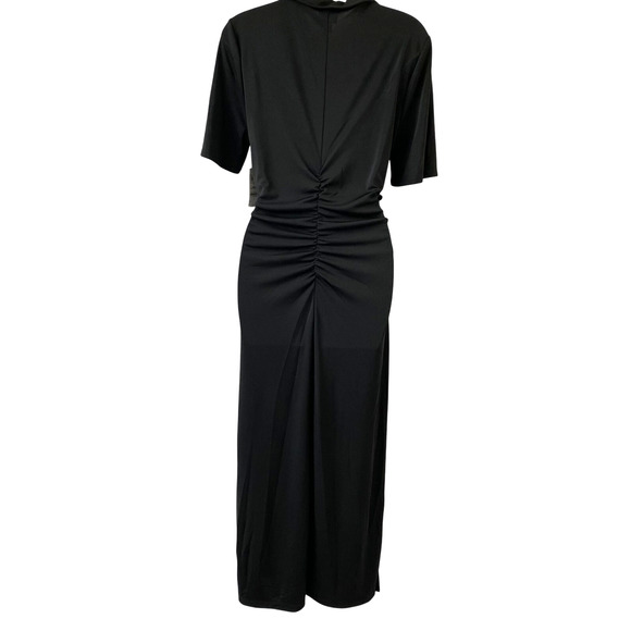 INC International Concepts Maxi Shirt Dress Women L Black Ruched Stretch Knit - Picture 2 of 10